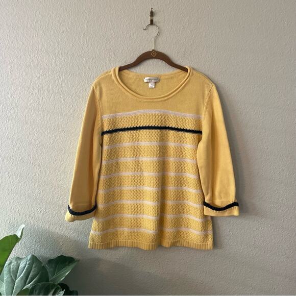 Vintage Sweaters - Vintage Yellow & Navy Striped Chunky Sweater Size XL
